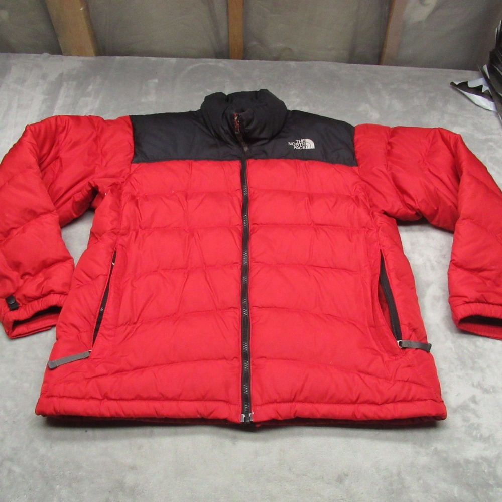 North Face Down Jacket Men Medium Red Nuptse Insulated Light Pack Wind Rain VTG